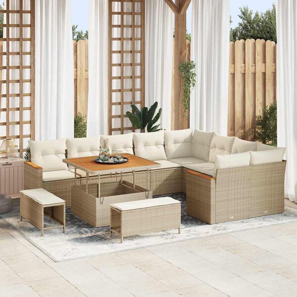 vidaXL Ensemble de canap&eacute; de jardin 12 pcs Beige Poly Rattan