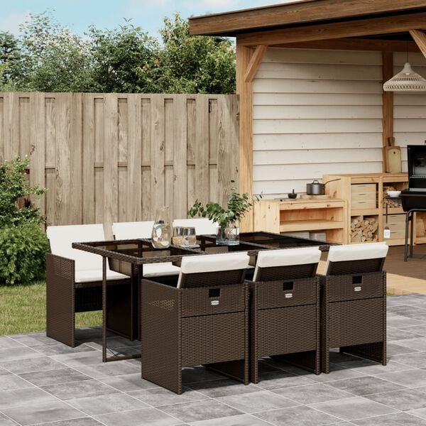 vidaXL Ensemble &agrave; manger de jardin et coussins 7 pcs marron rotin