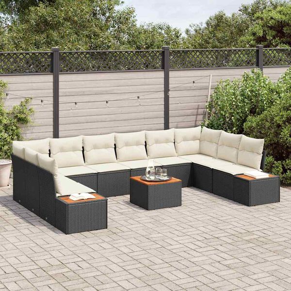 vidaXL Ensemble de canapé de jardin 11 pcs Noir et crème Poly rotin