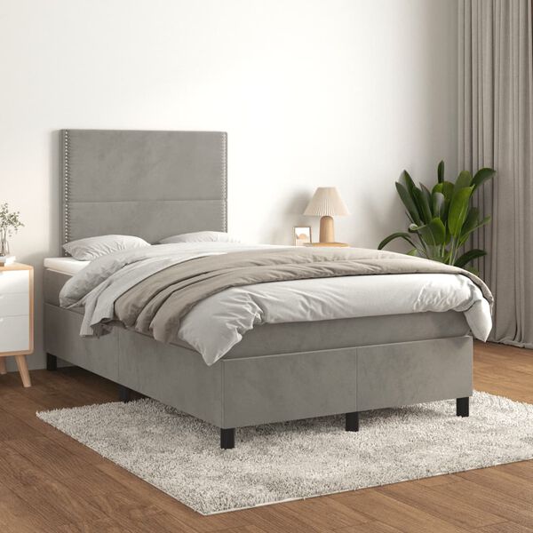 vidaXL Sommier &agrave; lattes de lit et matelas Gris clair 120x200cm Velours