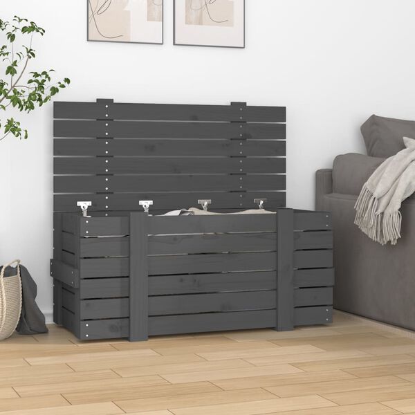 vidaXL Boîte de rangement Gris 91x40,5x42 cm Bois massif de pin
