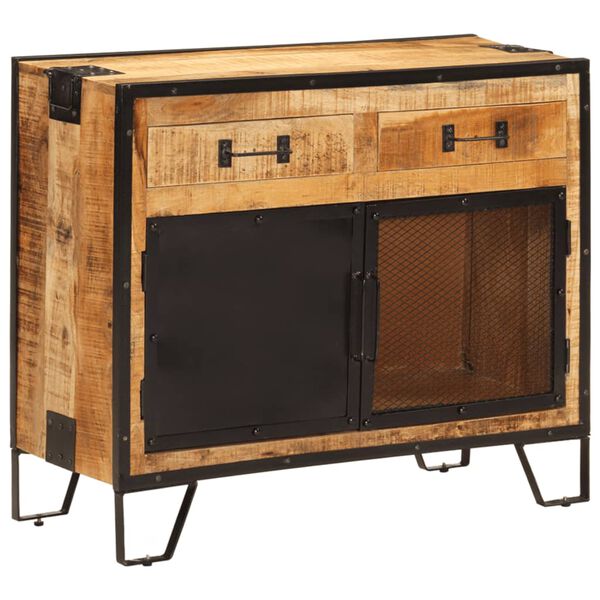 vidaXL Buffet 80x31x66 cm bois de manguier brut massif et m&eacute;tal