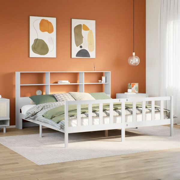 vidaXL Lit biblioth&egrave;que sans matelas blanc 180x200 cm bois pin massif
