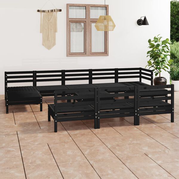 vidaXL Salon de jardin 11 pcs Noir Bois de pin massif