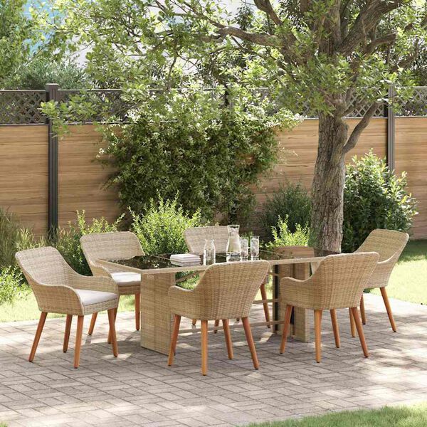 vidaXL Ensemble de salle &agrave; manger pour jardin 7 pcs Beige polyrotin