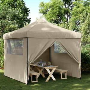 vidaXL Tente de r&eacute;ception pliable escamotable 4 parois lat&eacute;rales taupe