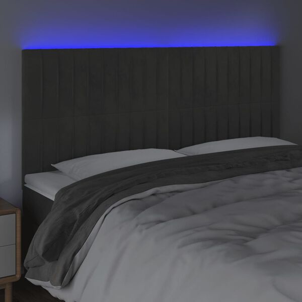 vidaXL T&ecirc;te de lit &agrave; LED Gris fonc&eacute; 200x5x118/128 cm Velours