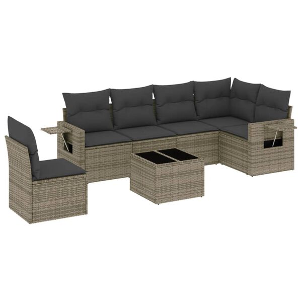 vidaXL Salon de jardin avec coussins 7 pcs gris r&eacute;sine tress&eacute;e