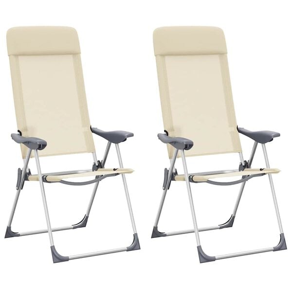 vidaXL Chaises de camping pliables lot de 2 Cr&egrave;me Aluminium