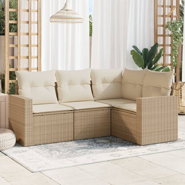 vidaXL Salon de jardin avec coussins 4 pcs beige r&eacute;sine tress&eacute;e