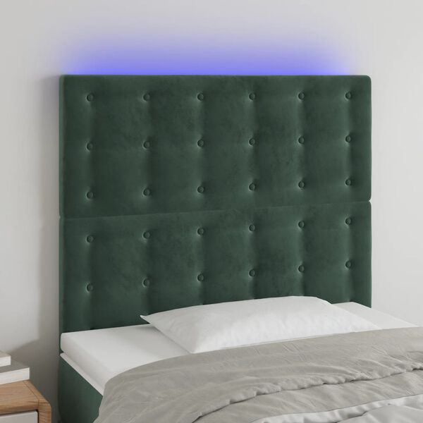 vidaXL T&ecirc;te de lit &agrave; LED Vert fonc&eacute; 80x5x118/128 cm Velours