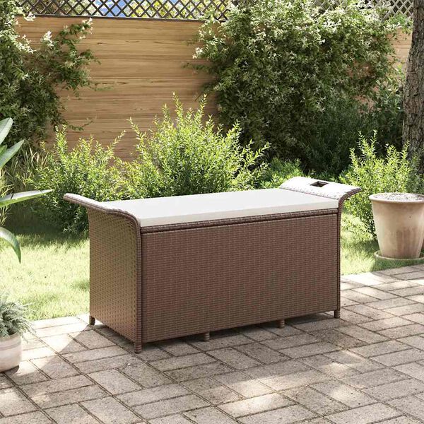 vidaXL Banc de jardin avec coussin marron 116x46x57 cm résine tressée