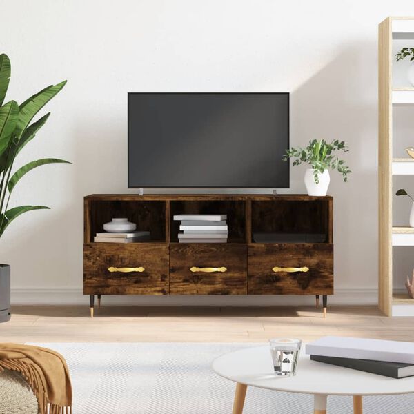 vidaXL Meuble TV ch&ecirc;ne fum&eacute; 102x36x50 cm bois d'ing&eacute;nierie