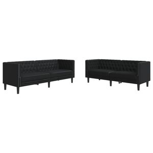 vidaXL Ensemble de canap&eacute; Chesterfield 2 pcs noir similicuir