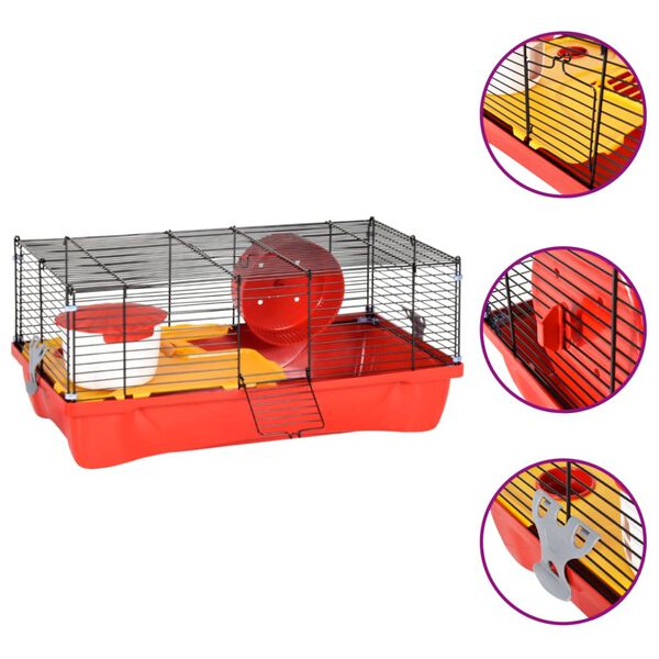 vidaXL Cage pour hamsters rouge 58x32x36 cm polypropyl&egrave;ne et m&eacute;tal