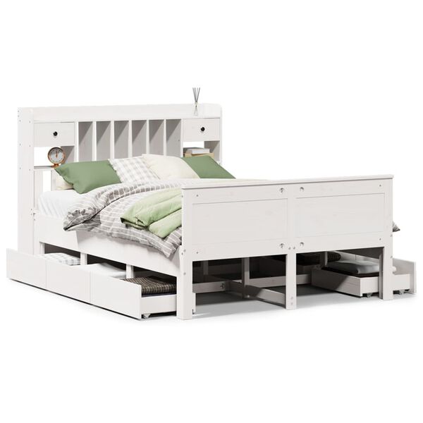 vidaXL Lit biblioth&egrave;que sans matelas blanc 150x200 cm bois pin massif