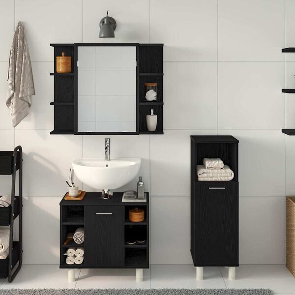 vidaXL Ensemble de mobilier de salle de bain avec &eacute;tag&egrave;re 3 pcs Noir