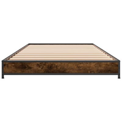 vidaXL Cadre de lit chêne fumé 75x190 cm bois d'ingénierie et métal