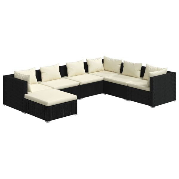 vidaXL Salon de jardin 7 pcs avec coussins R&eacute;sine tress&eacute;e Noir