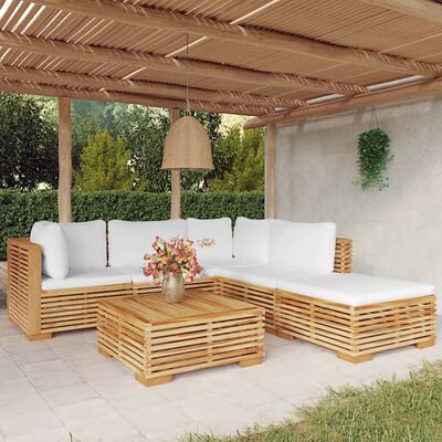 vidaXL Salon de jardin 6 pcs avec coussins Bois de teck solide