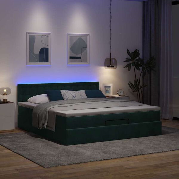 VidaXL Cadre de lit ottoman avec matelas vert fonc&eacute; 180x200 cm velours