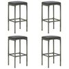 vidaXL Tabourets de bar avec coussins lot de 4 gris r&eacute;sine tress&eacute;e