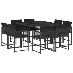 vidaXL Ensemble &agrave; manger de jardin 9pcs coussins noir r&eacute;sine tress&eacute;e