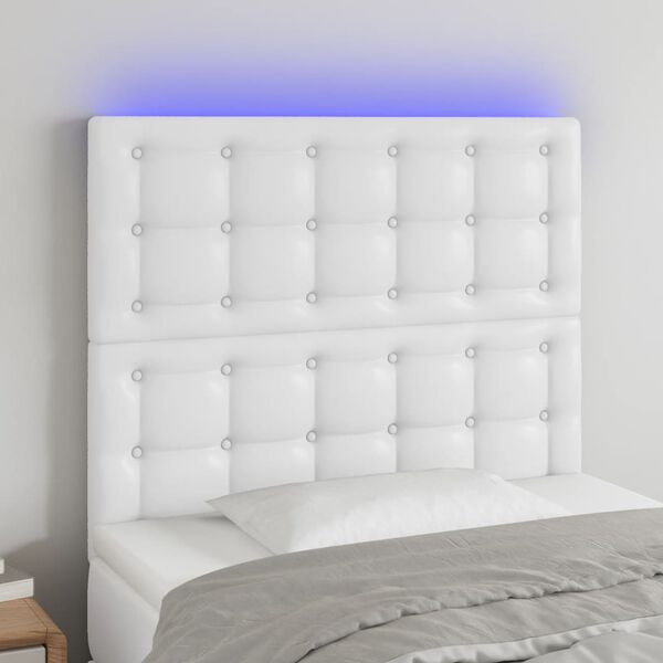 vidaXL T&ecirc;te de lit &agrave; LED Blanc 90x5x118/128 cm Similicuir
