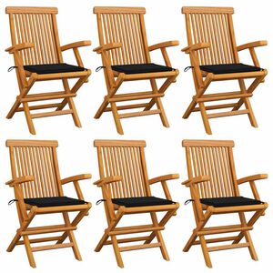 vidaXL Chaises pliantes avec coussins noirs, 6 pi&egrave;ces, en teck massif