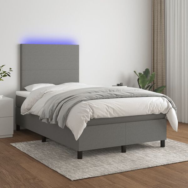 vidaXL Sommier &agrave; lattes de lit et matelas et LED Gris fonc&eacute; 120x200 cm