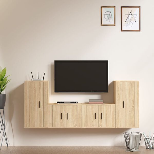 vidaXL Ensemble de meubles TV 4 pcs Ch&ecirc;ne sonoma Bois d'ing&eacute;nierie