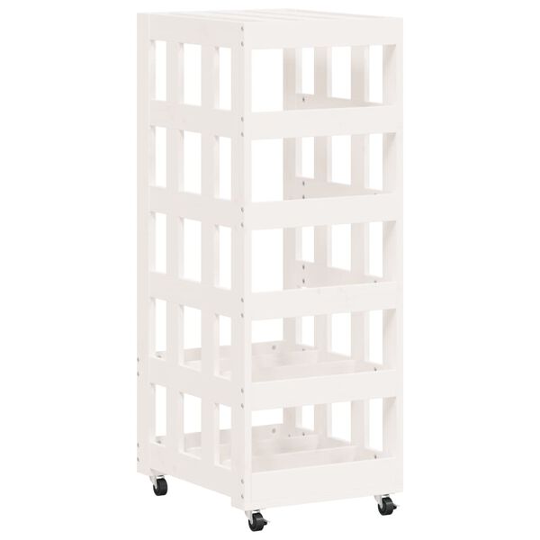vidaXL Porte-b&ucirc;ches avec roulettes blanc 40x49x110 cm bois massif pin