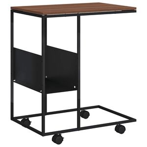 vidaXL Table d'appoint avec roues noir 55x36x63,5 cm bois d'ing&eacute;nierie