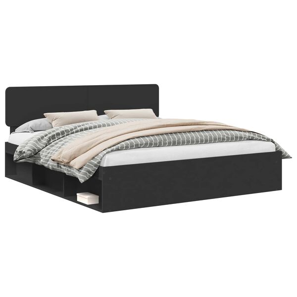 vidaXL Cadre de lit avec t&ecirc;te de lit Noir 180 x 200 cm Pin massif