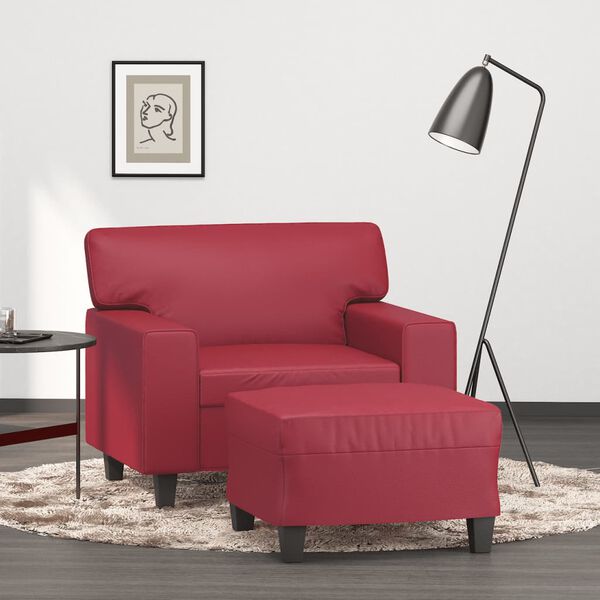 vidaXL Fauteuil avec repose-pied Rouge bordeaux 60 cm Similicuir