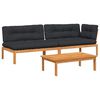 vidaXL Salon palette de jardin avec coussins 3pcs bois d'acacia massif