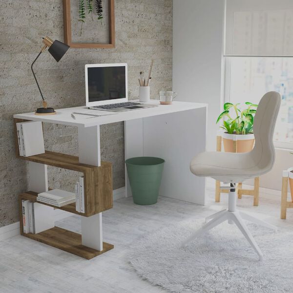 Homemania Bureau d'ordinateur Patara 120x60x75 cm Blanc et noyer