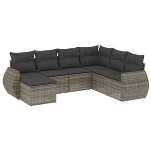 vidaXL Salon de jardin avec coussins 7 pcs gris r&eacute;sine tress&eacute;e