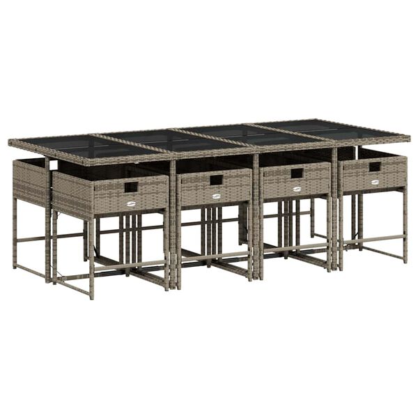 vidaXL Ensemble &agrave; manger de jardin 9 pcs coussins gris r&eacute;sine tress&eacute;e