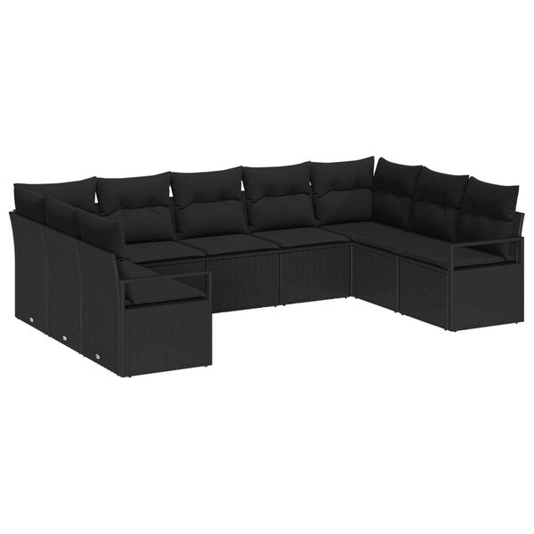 vidaXL Ensemble de canapé de jardin avec coussin 9 pcs Noir