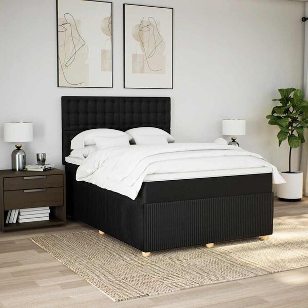 vidaXL Sommier &agrave; lattes de lit avec matelas Noir 140x200 cm Tissu