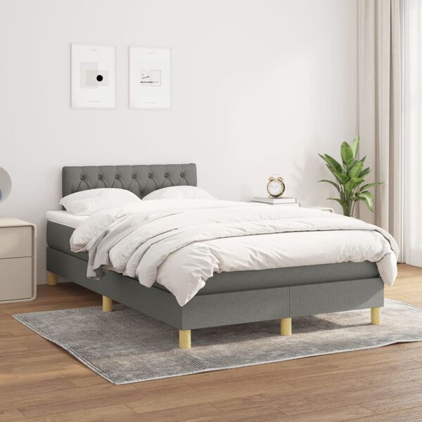 vidaXL Sommier &agrave; lattes de lit avec matelas Gris fonc&eacute; 120x200cm Tissu