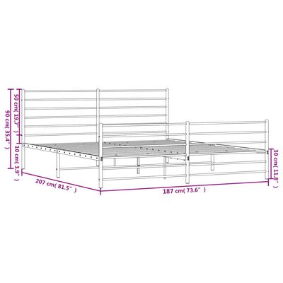 vidaXL Cadre de lit métal sans matelas et pied de lit blanc 180x200 cm