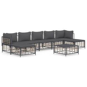 vidaXL Salon de jardin 8 pcs avec coussins anthracite r&eacute;sine tress&eacute;e