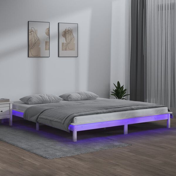 vidaXL Cadre de lit &agrave; LED sans matelas blanc 150x200 cm bois massif