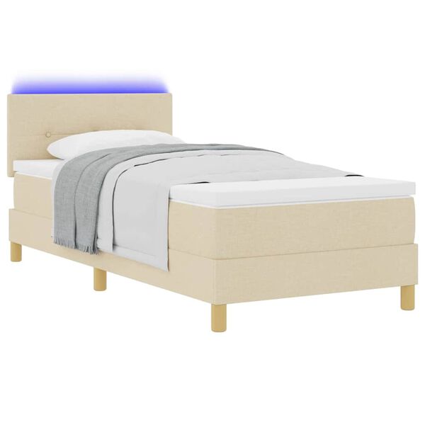 vidaXL Lit &agrave; ressort LED avec matelas avec LED Cr&egrave;me 90 x 200 cm tissu