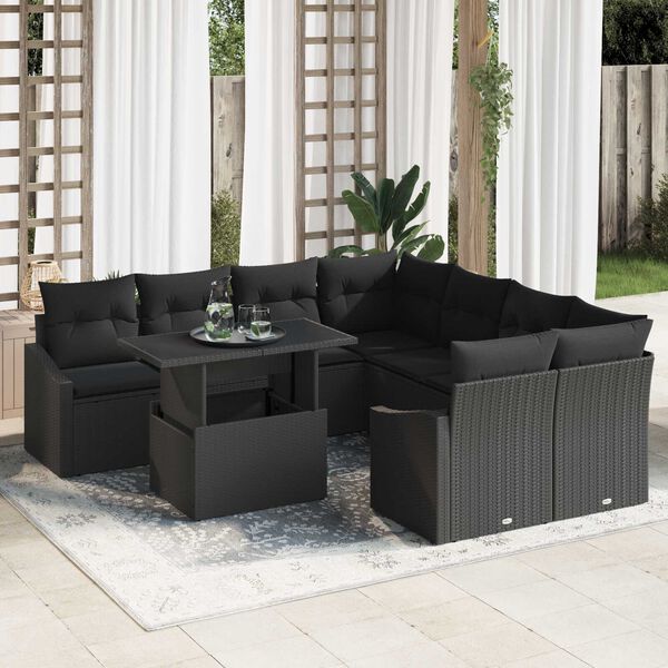 vidaXL Ensemble de canap&eacute; de jardin 9 pcs Noir Poly rotin