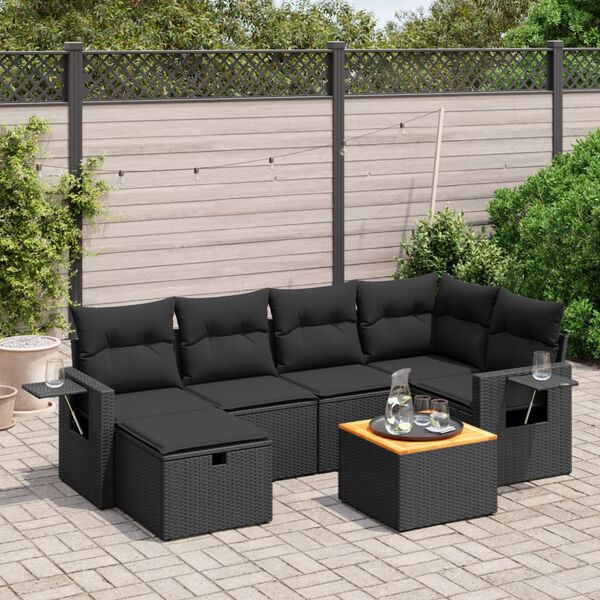 vidaXL Salon de jardin 7 pcs avec coussins noir r&eacute;sine tress&eacute;e