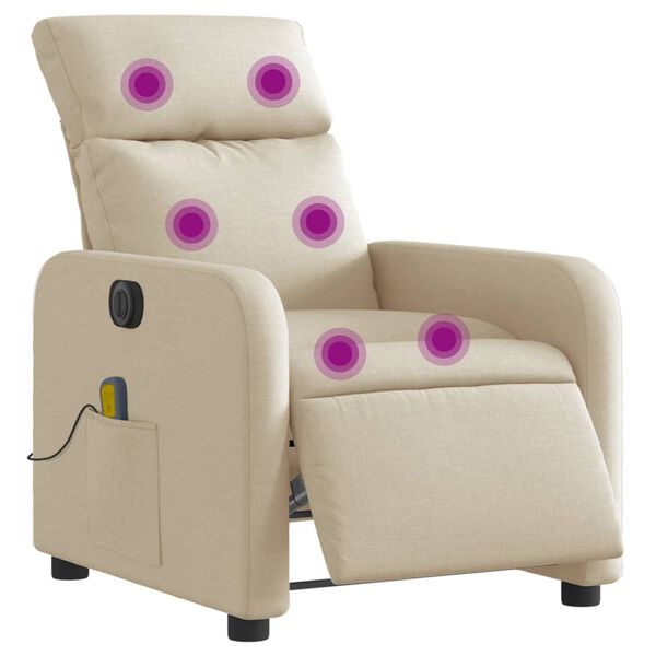 vidaXL Fauteuil inclinable de massage électrique crème tissu