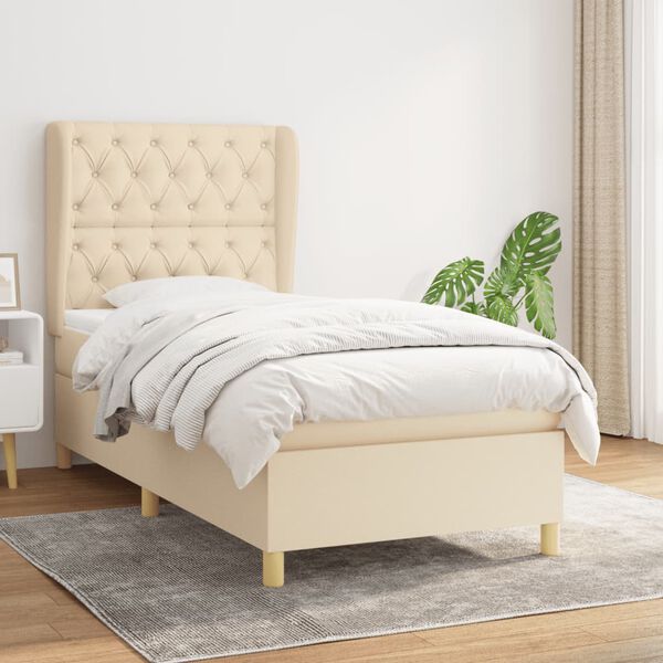 vidaXL Sommier &agrave; lattes de lit avec matelas Cr&egrave;me 80x200 cm Tissu